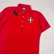 FILA GOLF フィラ ゴルフ トリコロール デコ 鹿の子 半袖 ポロシャツ M/レッド メンズ