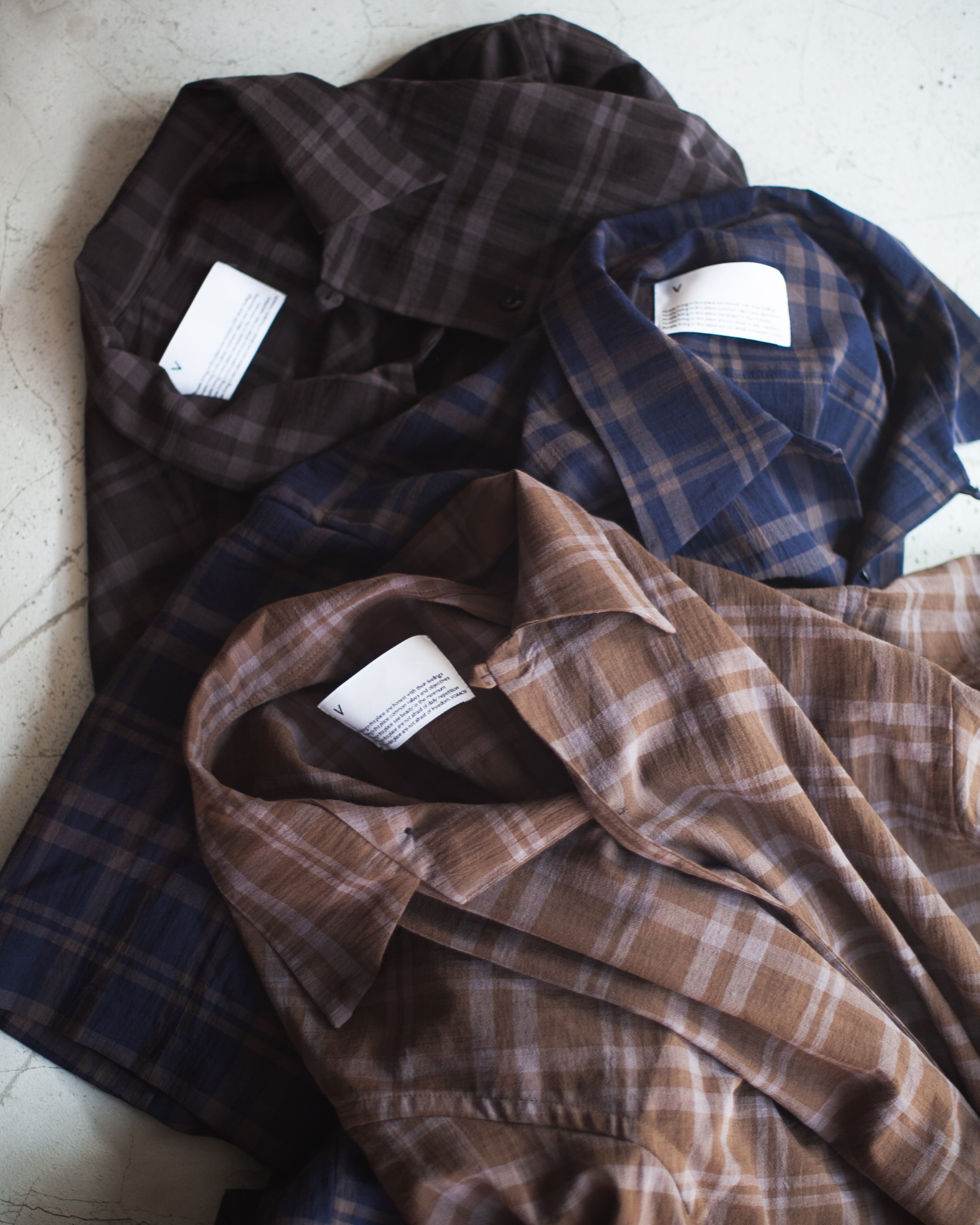 VOAAOV SHEER Short Sleeve Shirt NAVY CHECK | nua