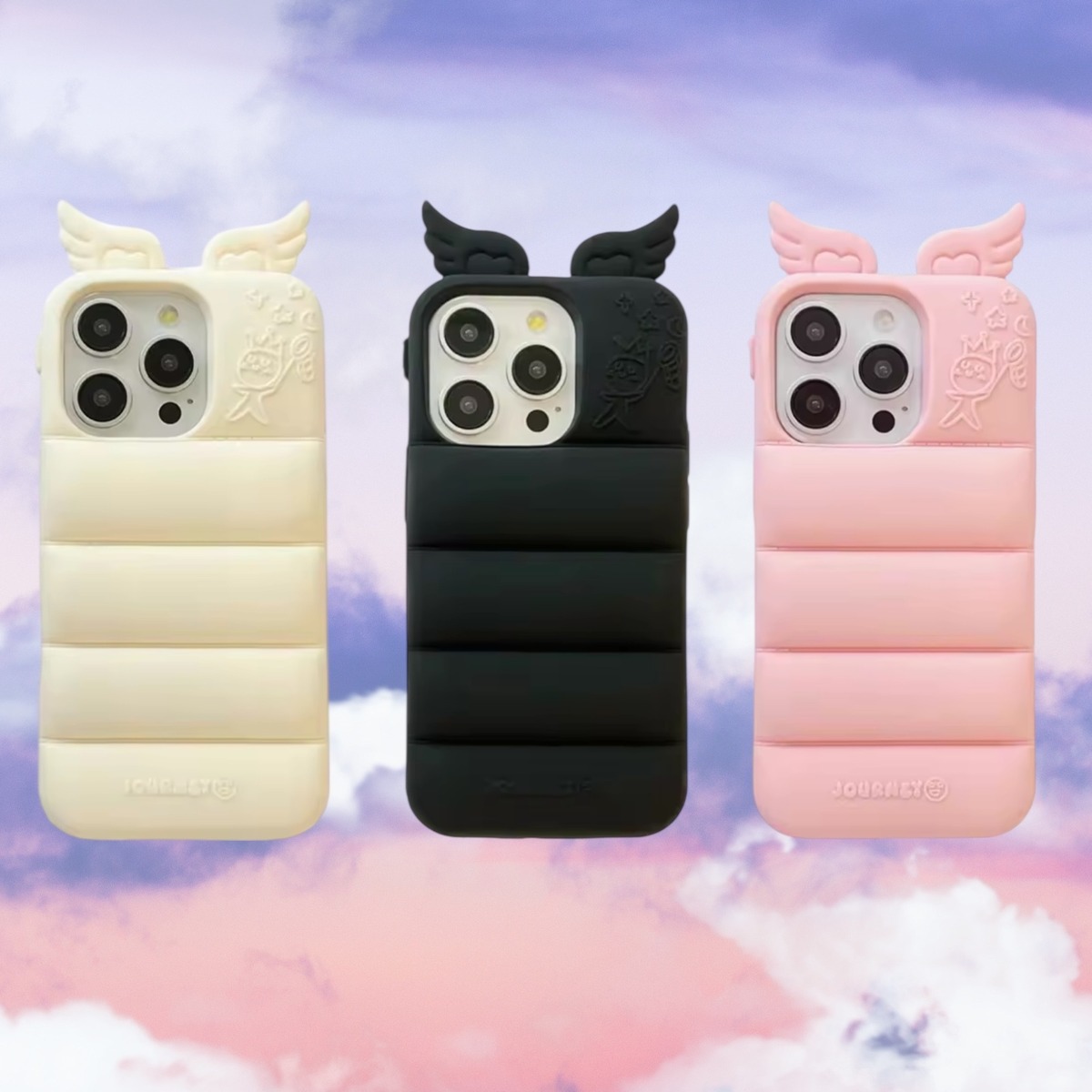天使 羽 シリコン iPhoneケース (ピンク/ブラック/ホワイト 