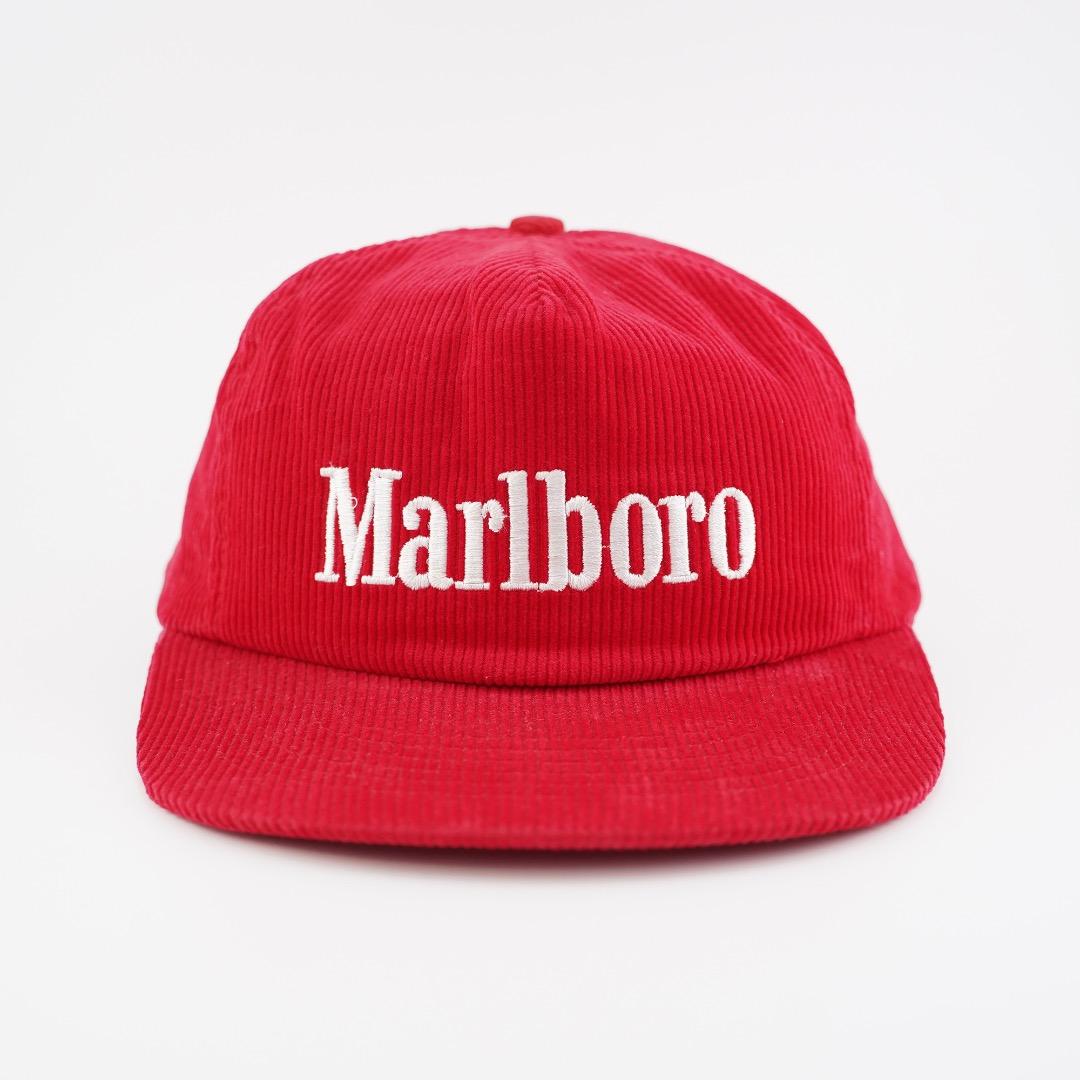マルボロ 帽子 キャップ コーデュロイ 90s USA 赤 古着 18401