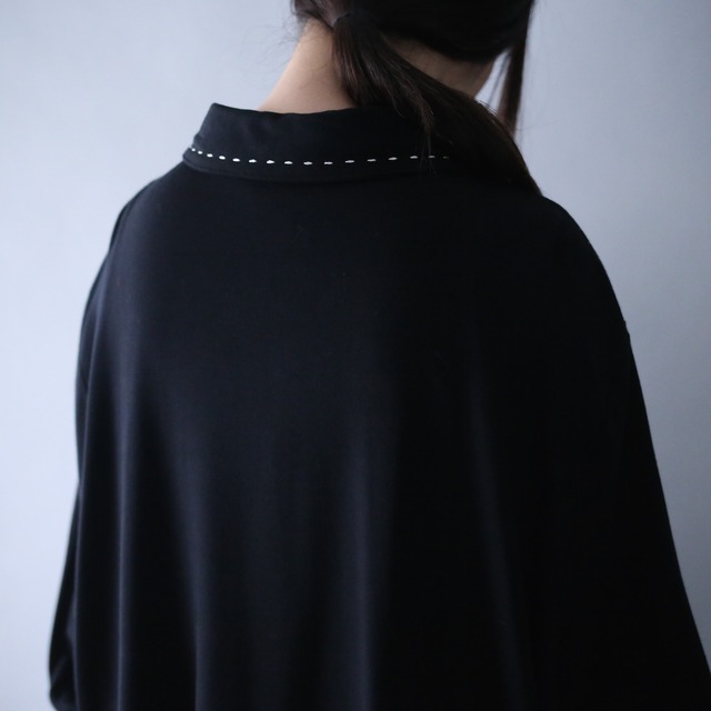 "刺繍×花" switching panel and stitch work design over silhouette shirt jacket