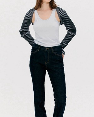 ストライプハーフ丈カーディガン　A0522