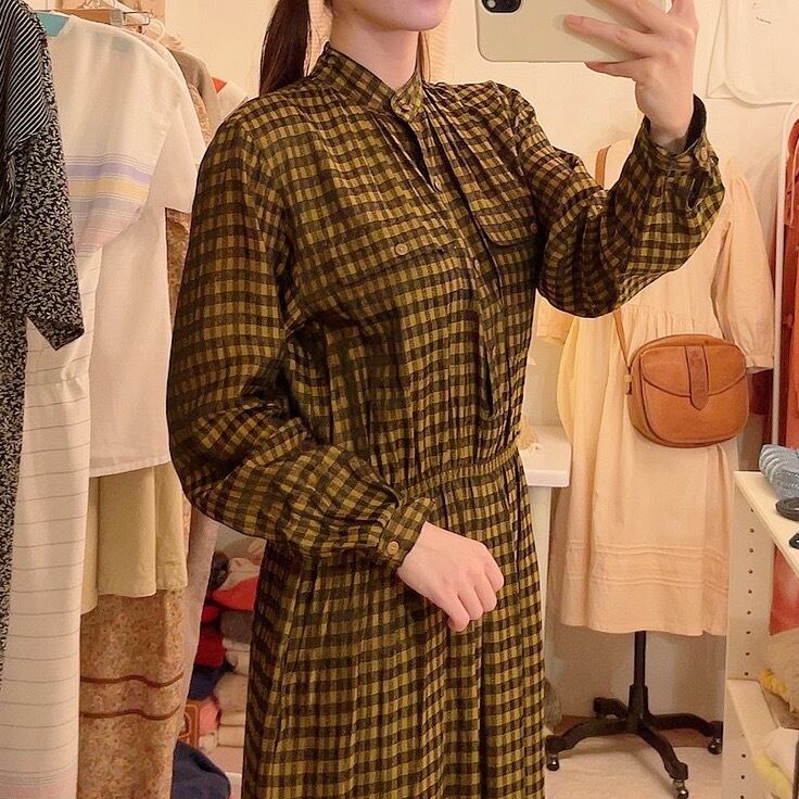 yellow black check one-piece