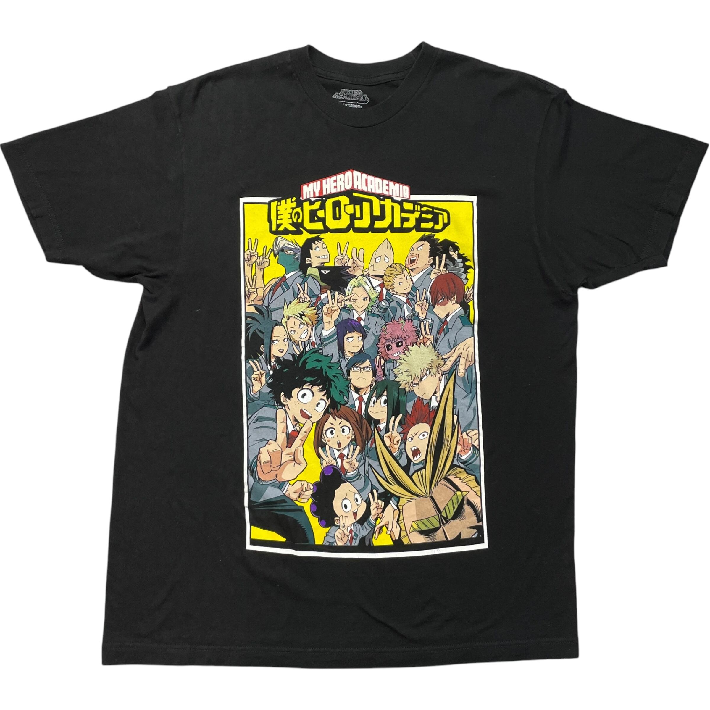 《L》 僕のヒーローアカデミア MY HERO ACADEMIA アニメTシャツ フロントプリント アニメ ブラック no.7199
