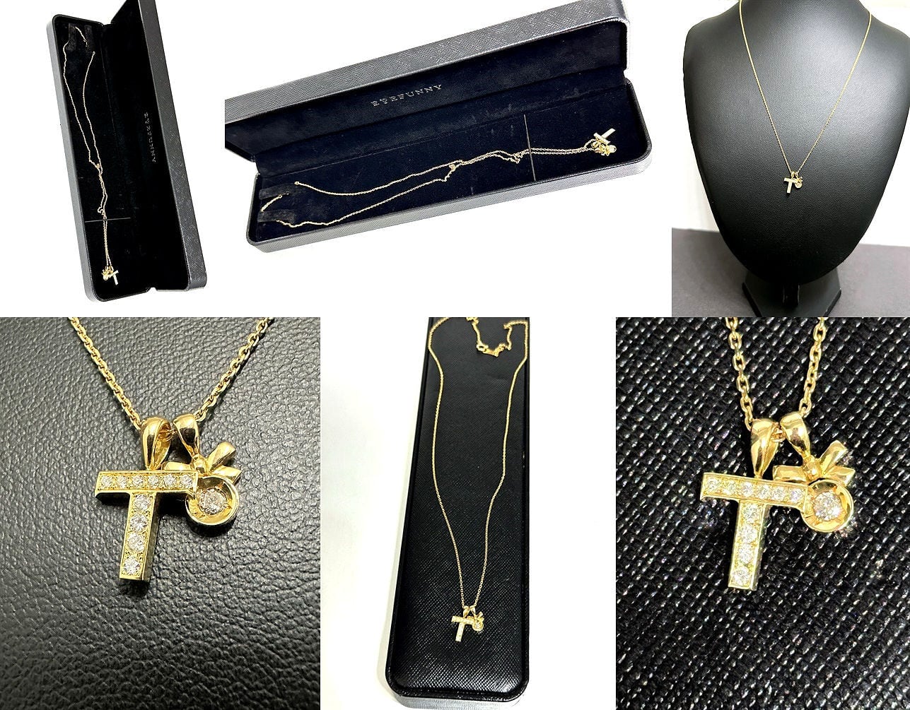 EYEFUNNY アイファニー K18 YG ダイヤモンド T クロス ネックレス EYEFUNNY アイファニー K18 YG ダイヤモンド T クロス ネックレス