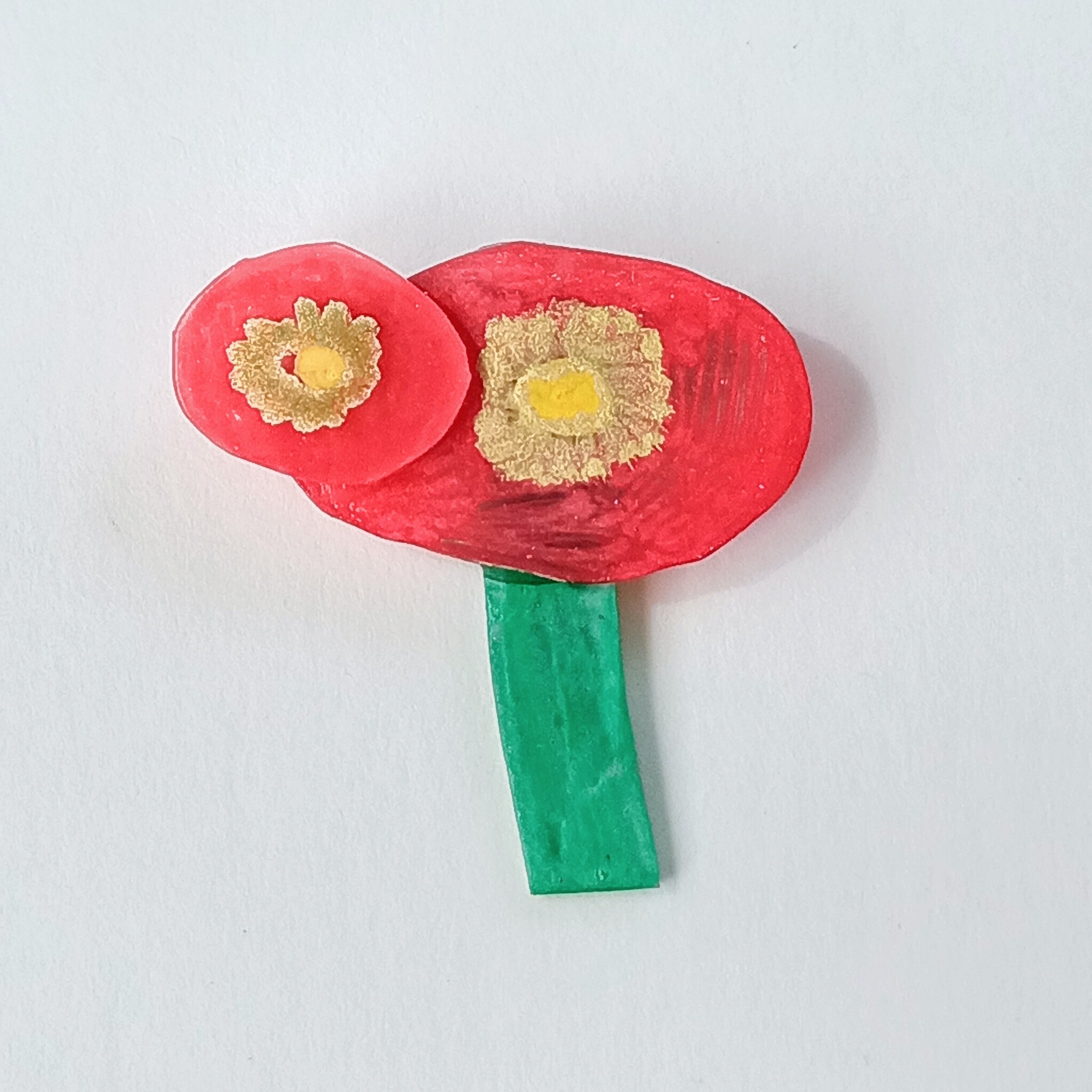 カケラ　ブローチ　ポピー　花　赤　レッド