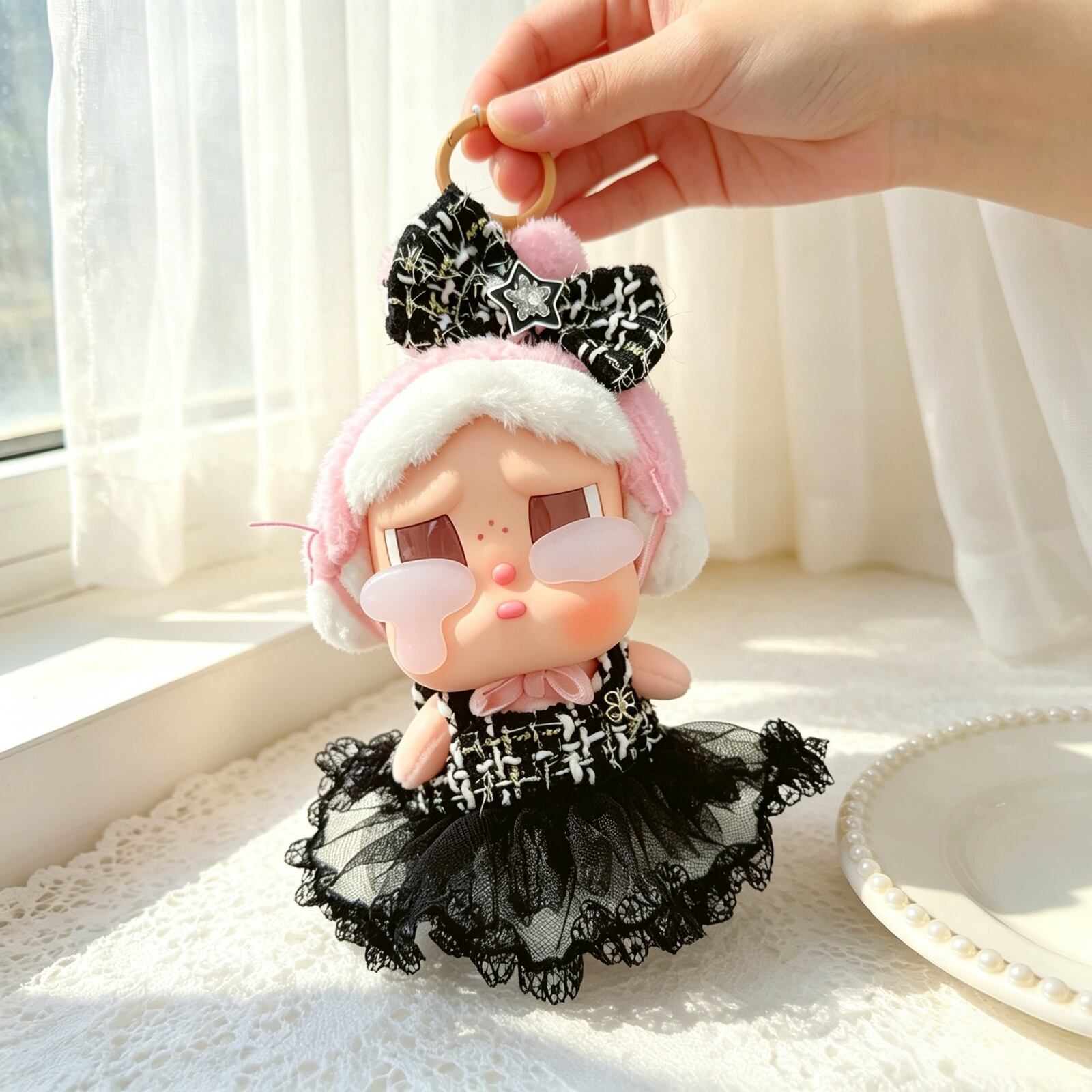 labubu1-3代/15cm用 レースワンピース+ヘアアクセサリー ぬいぐるみ