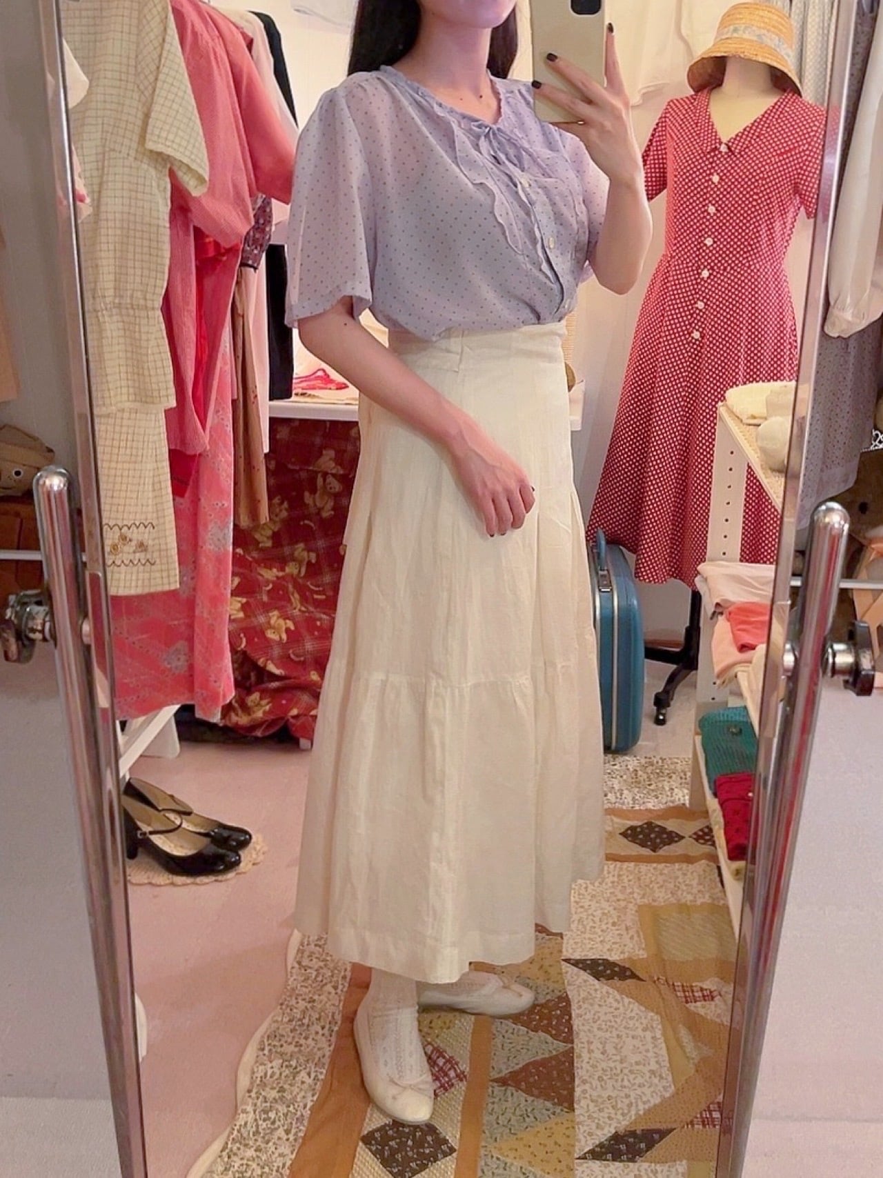 light blue dot sheer blouse