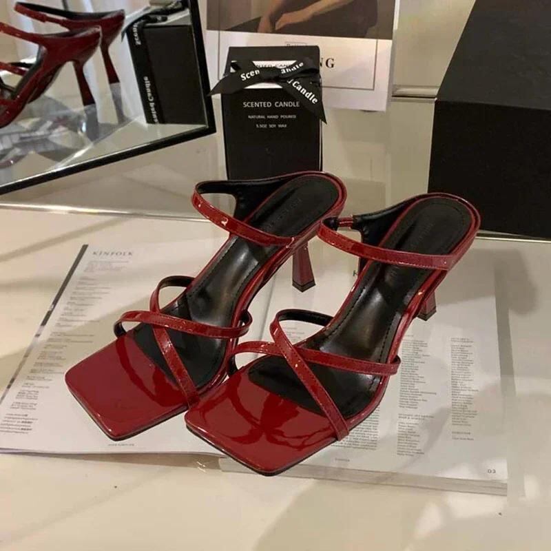 女性のためのエレガントなオープントゥドレスシューズ,ハイヒール,アウトドアスリッパ,新しいファッション,夏,2022