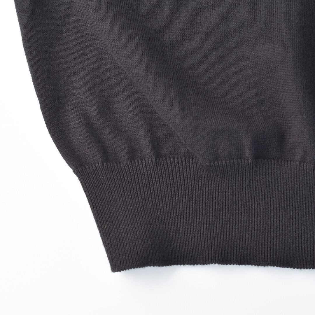 LinenYa リネンや クルーネック7分袖コットンニット・ブラック 柔らかく着心地の良いニットです