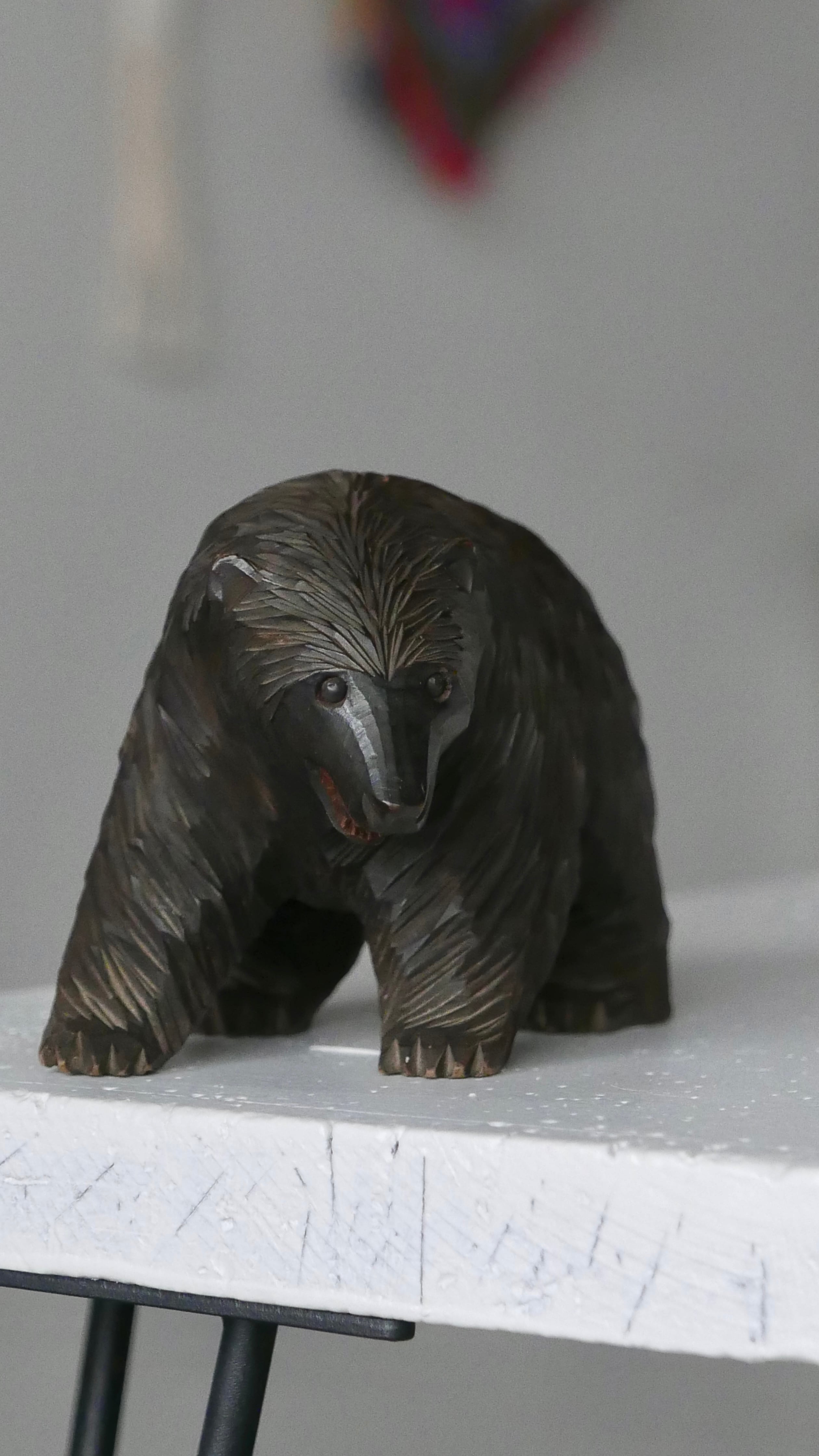 japanese vintage wooden bear , 白老 , leaden eyes