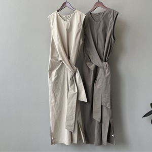 ノースリーブ ラップワンピース ロング丈 Vネック（2colors） A00295
