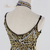 社交ダンス 衣装 ラテン ドレス ワンピース ステージ衣装 パーティドレス レディース金 黒 スパンコール ゴールド系 ブラック系 チョーカー 華やか デザイン 豪華 きらびやか 印象 おしゃれ ショートドレス フォーマル 謝恩会 お誕生日会 クリスマス パーティー 衣装 ブラック ゴールド レース 伸縮性 体型カバー 夏服 プロムドレス セクシー レディースファッション 反射光 ドレッシー 派手 目を引く