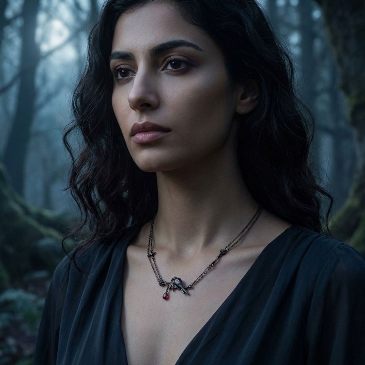 光を集めるからすが見つけた星屑のネックレス E00659