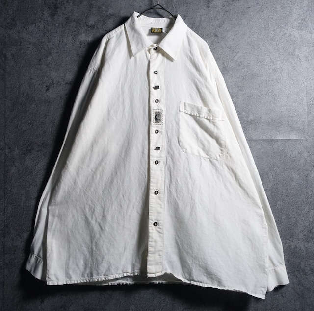 EURO White Metal Design Linen & Cotton Tyrolean Shirt