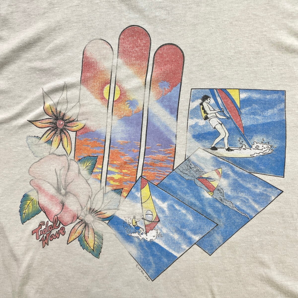 80年代~ Tidal Wave ウィンドサーフィン プリントTシャツ メンズS~M