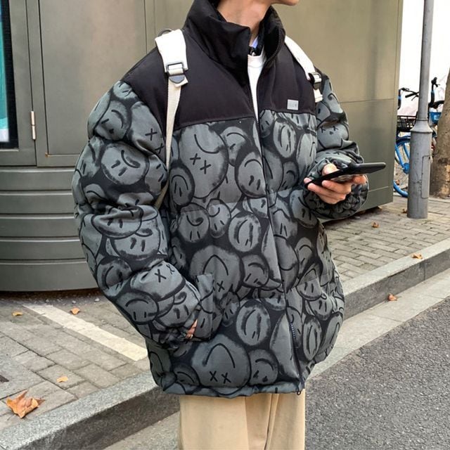 予約販売】ダウンジャケット スマイル柄 アウター ムートン ストリート