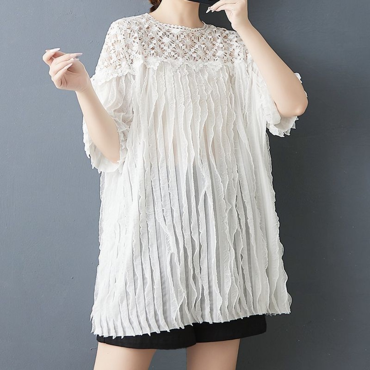 フラワーレース 切替 Tシャツ  30169