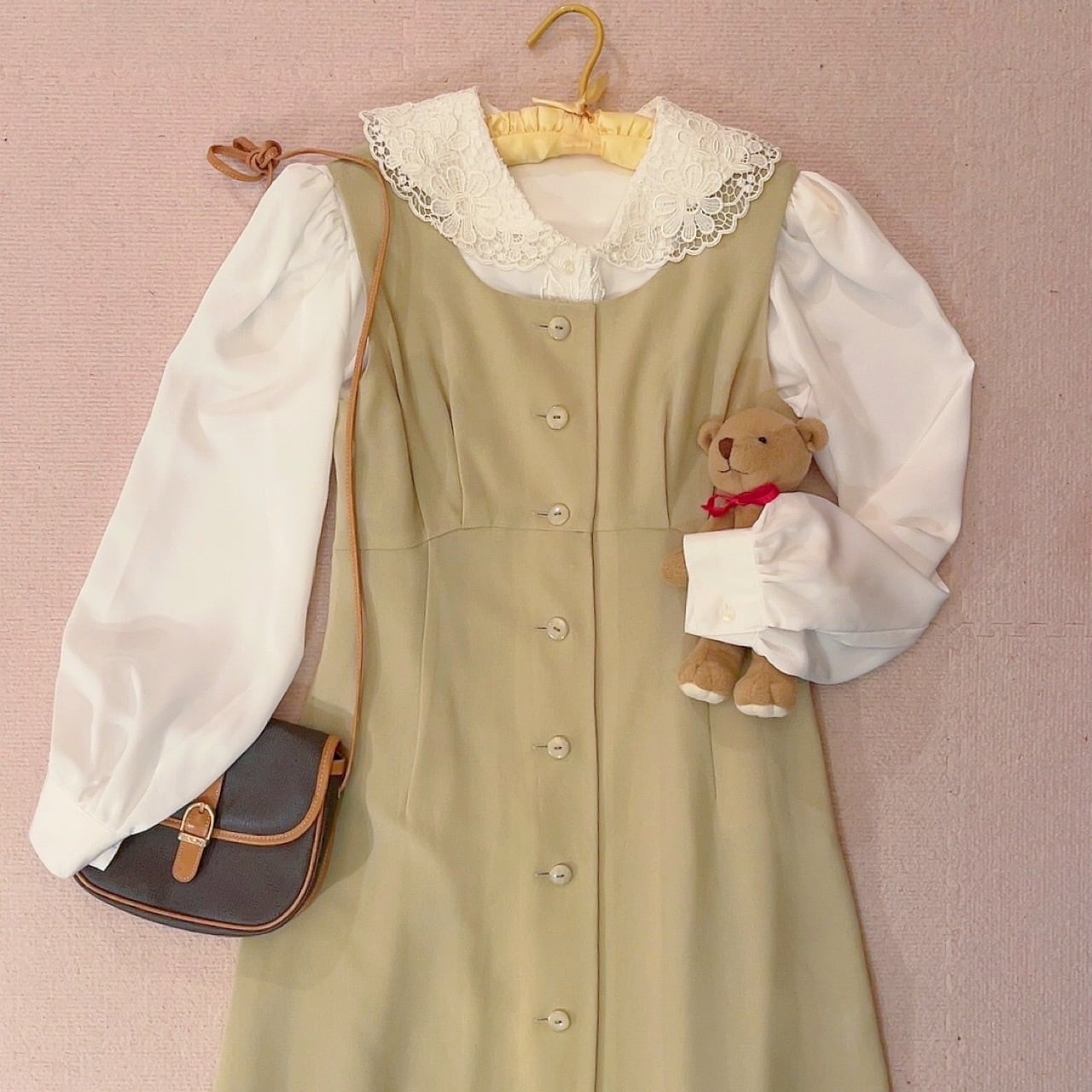 cream beige front button jumper skirt