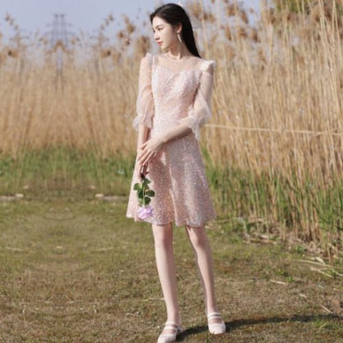 ドレス XS-XXL エレガント レディース 春夏秋冬 パーティー 発表会 可憐 ひざ上 ミニワンピース スパンコール お呼ばれ 豪華 二次会 披露宴