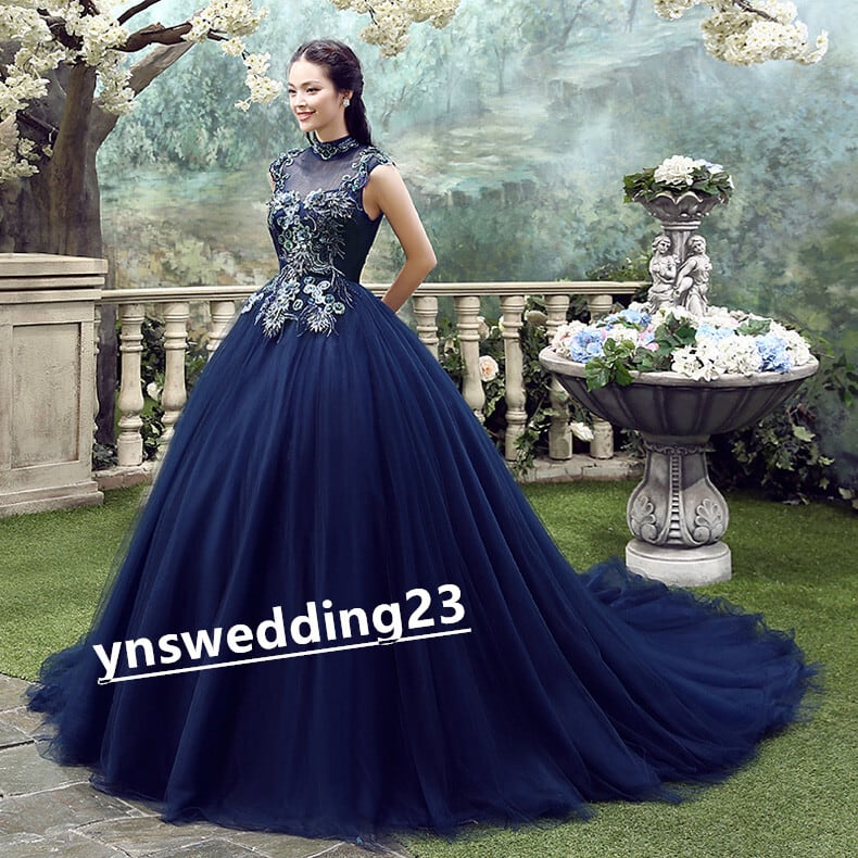 カラードレス ネイビー ソフトチュール トレーン 演奏会/音楽会/発表会