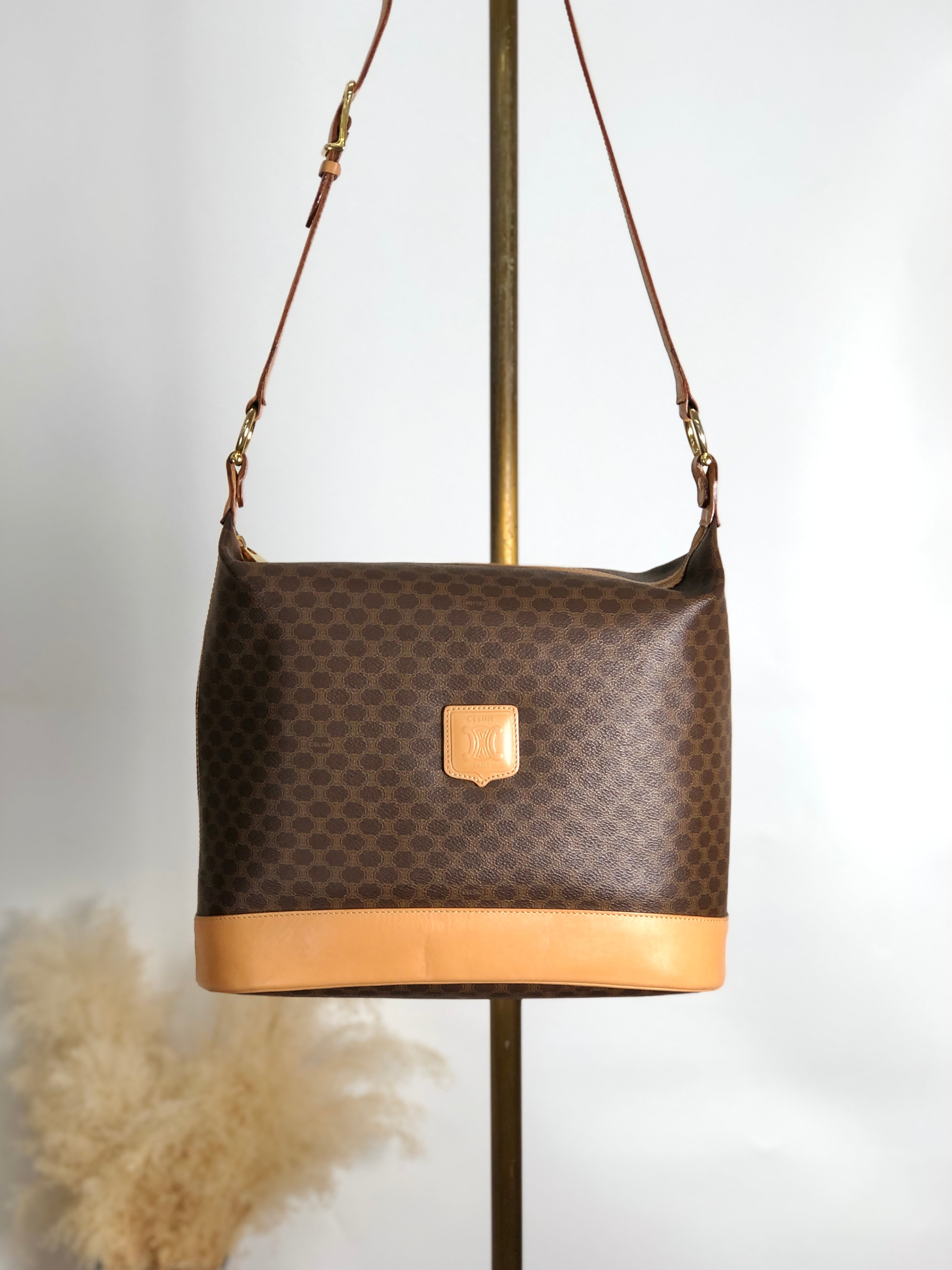 セリーヌ マカダム トリオンフ ポーチ PVC×レザー ブラウン ヴィンテージ セリーヌ マカダム トリオンフ ポーチ PVC×レザー ブラウン