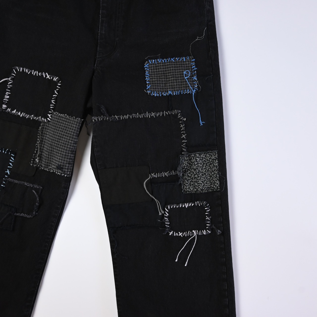 KUON / Sashiko Mended Black Denim Trousers