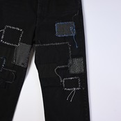 KUON / Sashiko Mended Black Denim Trousers