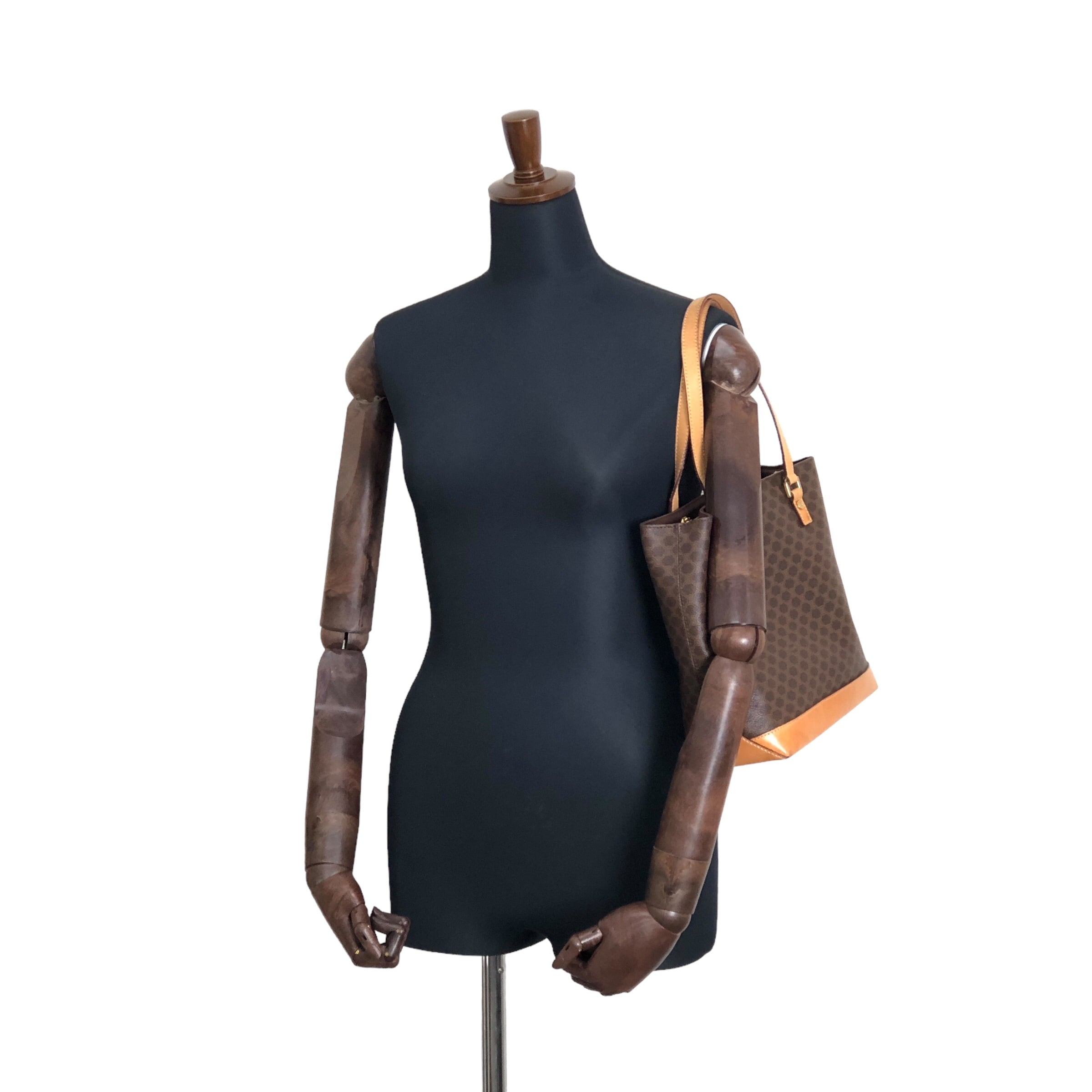 CELINE セリーヌ マカダム ショルダーバッグ ブラウン PVC レザー