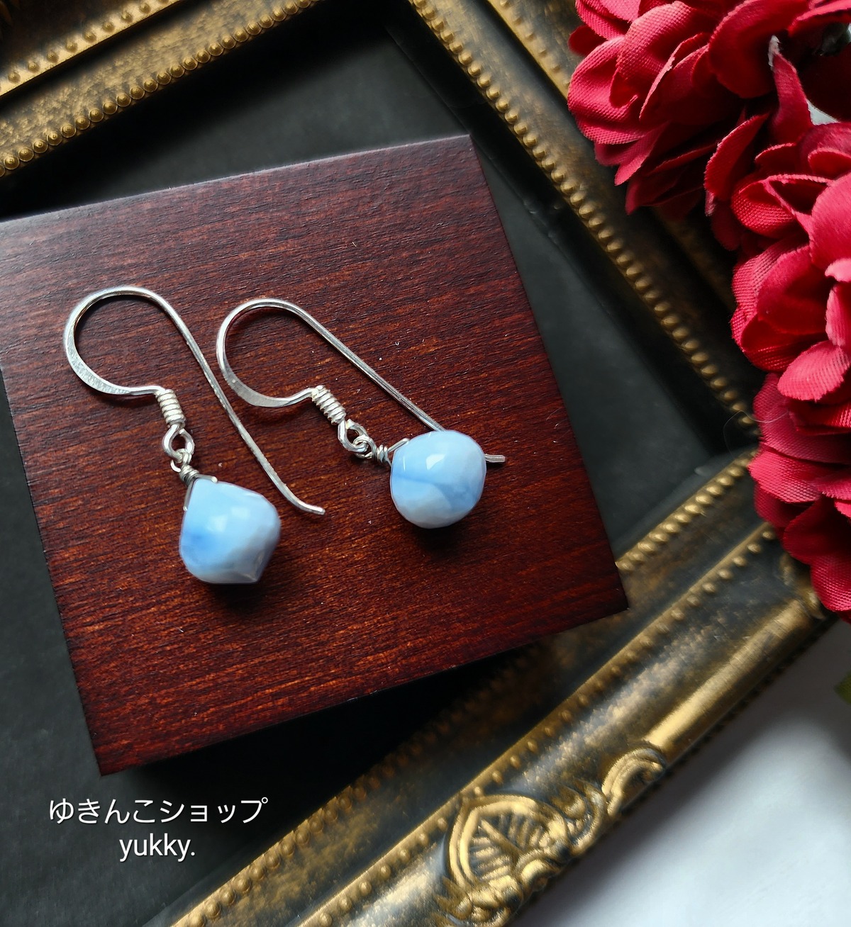 ブルーコモンオパール/オニオンカット✽Silver925ピアス/イヤリング 