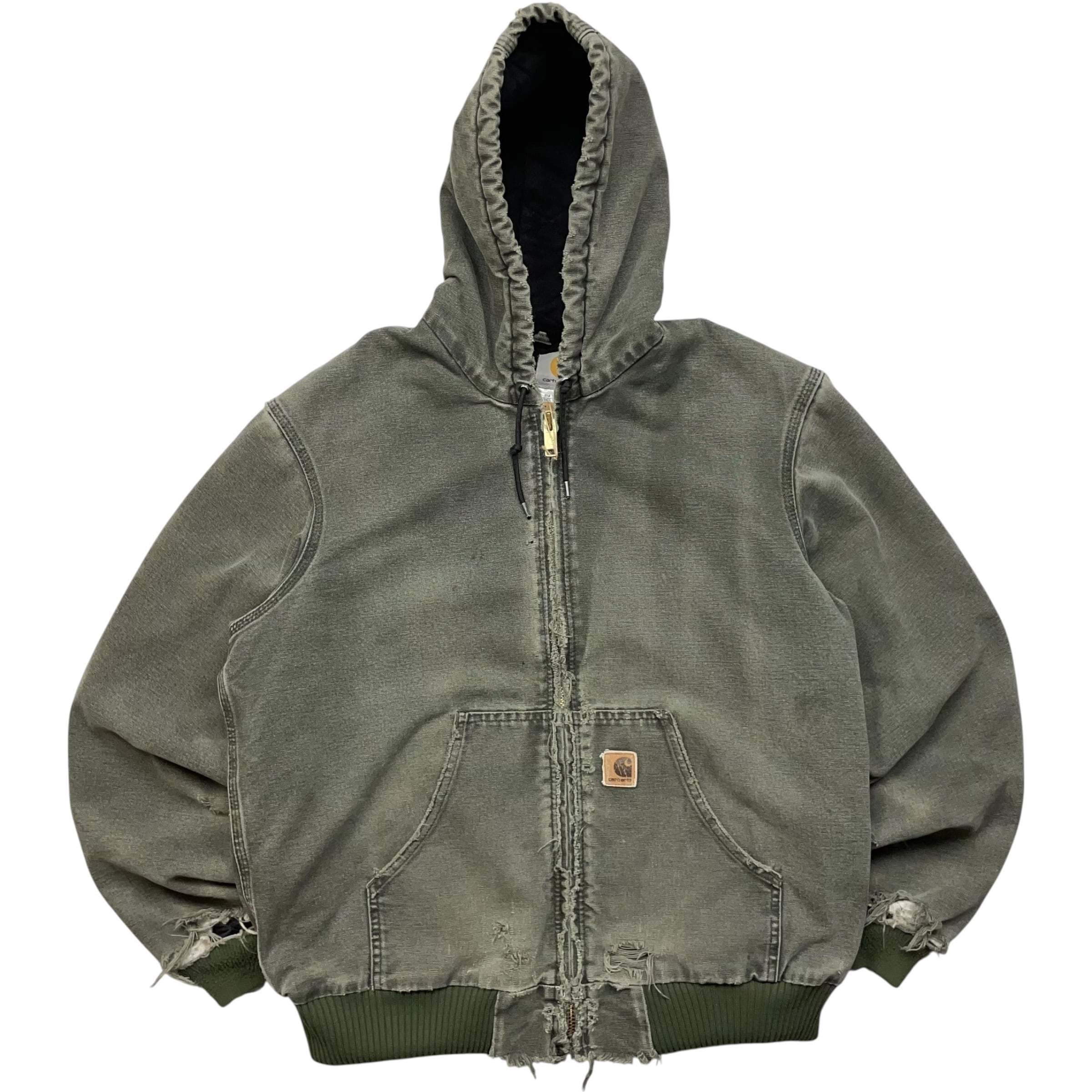《M》 Carhartt カーハート ダックジャケット アクティブジャケット モスグリーン ダメージ フェード 雰囲気 キルティング no.8751