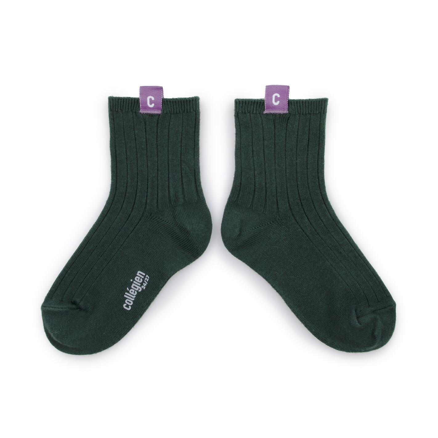【collegien】Cyril - Ribbed Ankle Socks with C Label - Vert Forêt