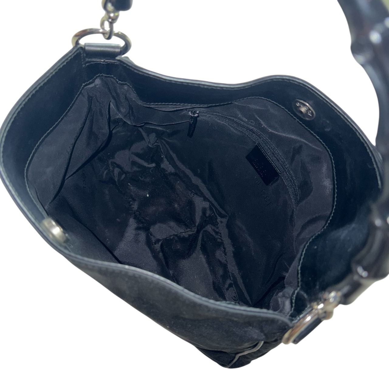 vintage GUCCI black nylon × leather hand bag “Bamboo”