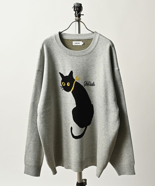 ATELANE Sweat-like Sweat-like cat crew neck knit (GRY) 25A-21021
