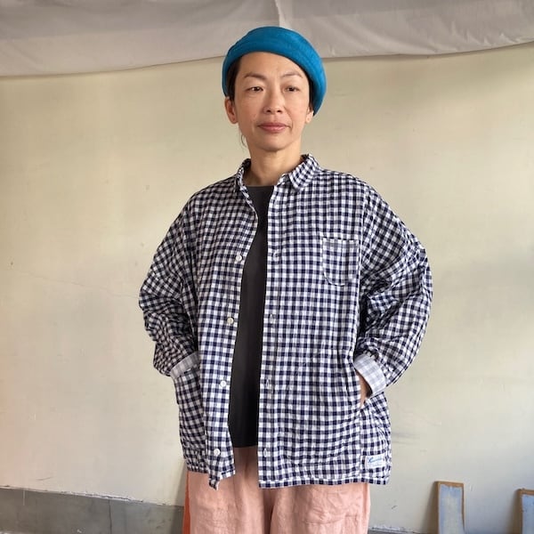 快晴堂 レディース シャツ 風をはらむシャツ ゆらぎギンガムチェック