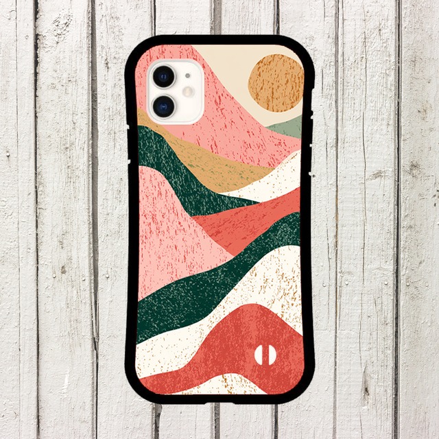 受注生産 iPhoneケース ピンクとグリーンの曲線柄｜レトロウェーブ CURV015A