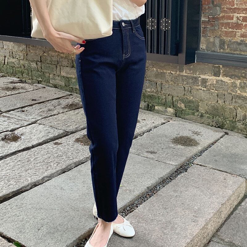 ダークブルージーンズ サマーパンツ ハイウェスト 夏物 ビッグFスモールZ韓国6996228324