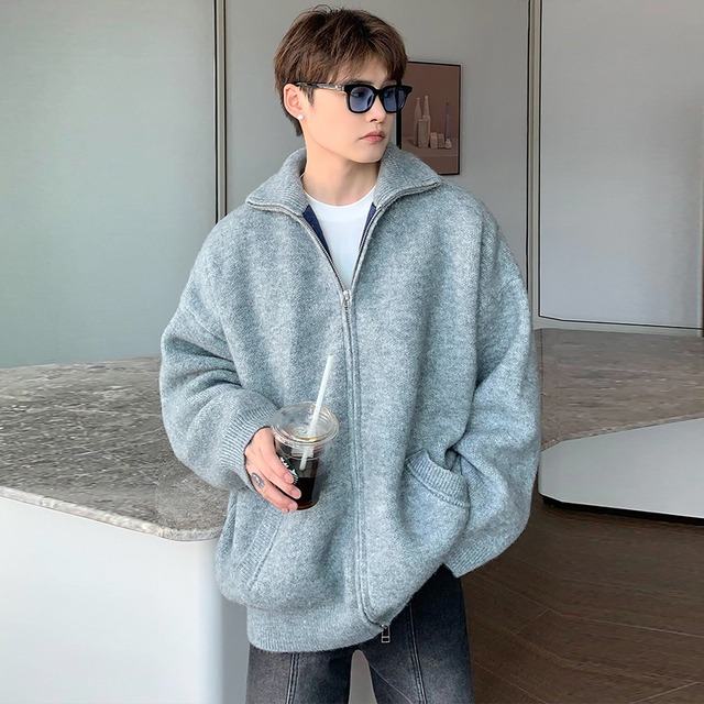 cuibujuゆったりシルエット厚手ジッパーカーディガン