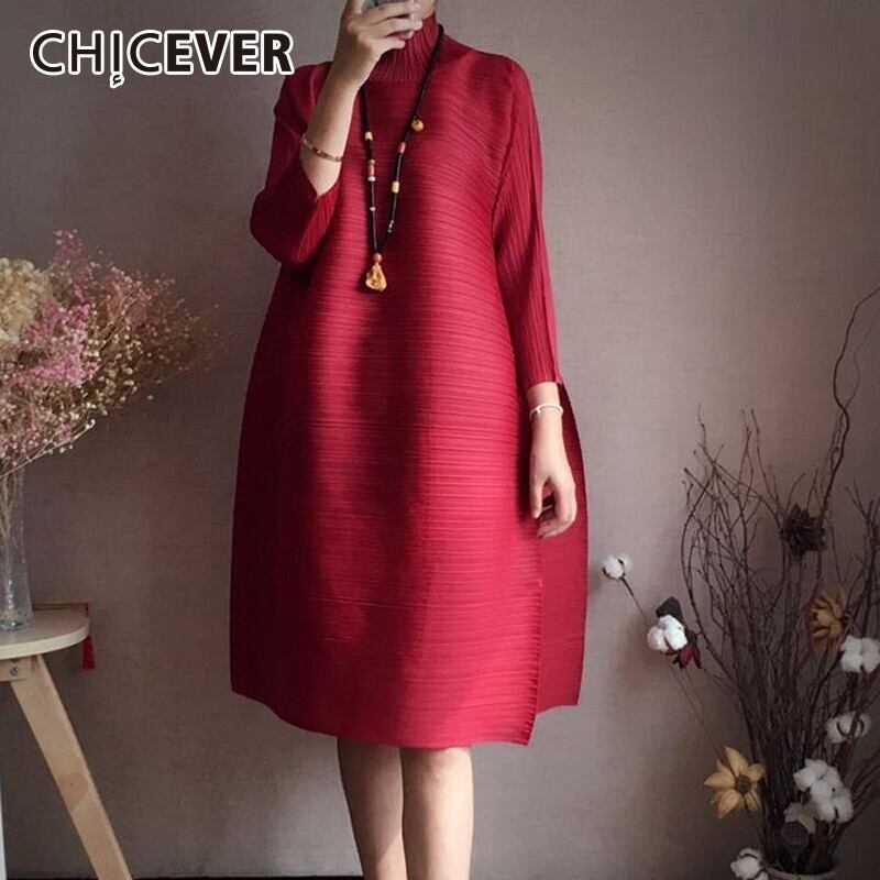 ビッグサイズのCHICEVER秋のドレスタートルネック七分袖ルーズオーバーサイズドレス オータム 秋物 6base539849996749