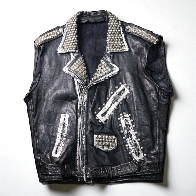 Vintage punk custom studs × hand painting riders jacket vest