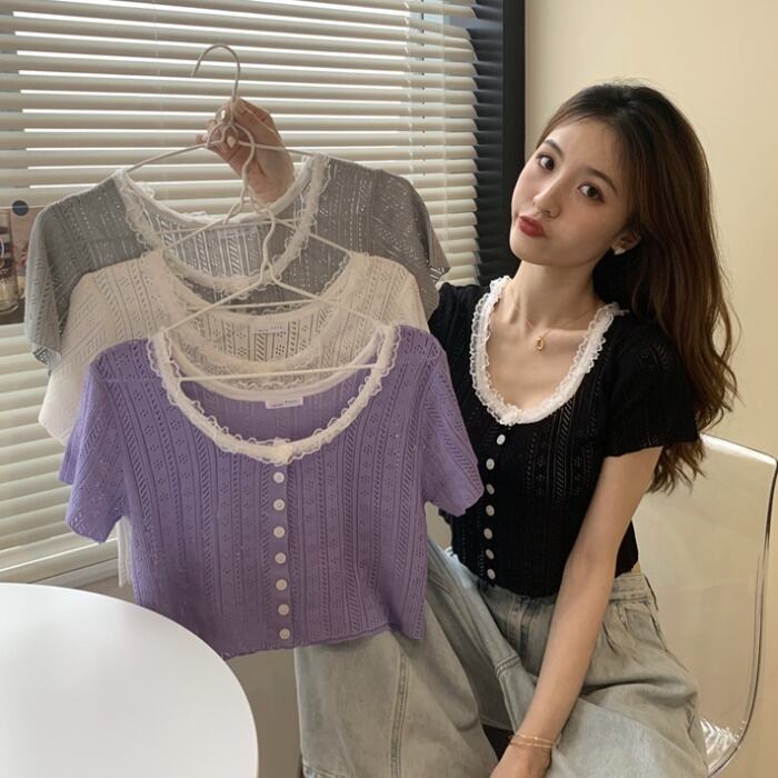 レースショートニットトップス サマー 夏物 ステッチ ドラファッションホール15155466438