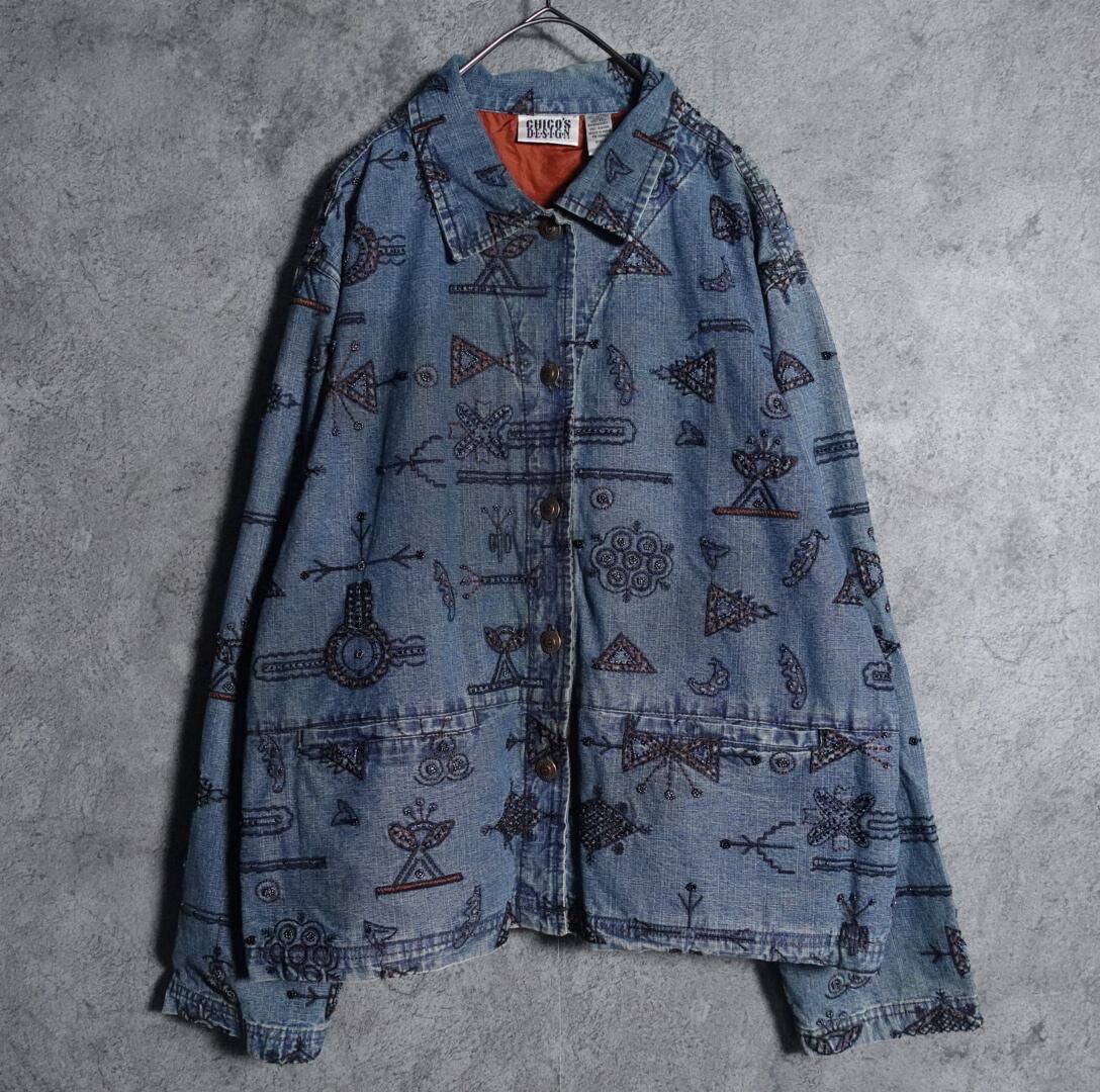 CHICOS beads embroidery denim jacket