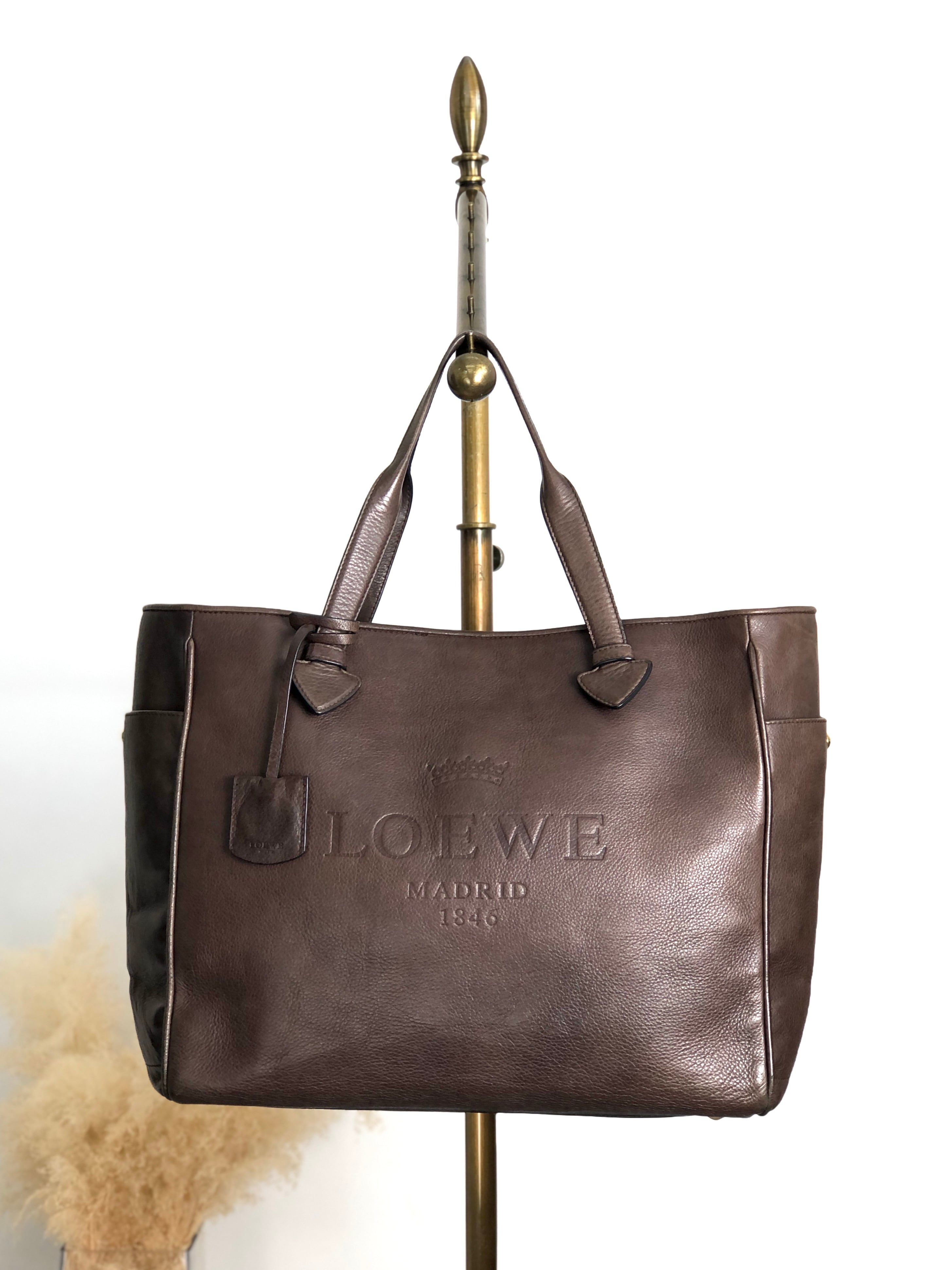 LOEWE ロエベ ハンドバッグ ブラウン ヘリテージ 型押しロゴ レザー トートバッグ vintage ヴィンテージ オールド je4je4