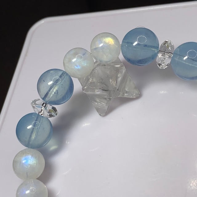 アクアマリン×ホワイトラブラドライト デザインブレスレット