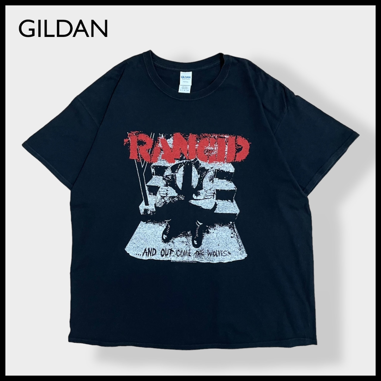 【GILDAN】RANCID  オフィシャル 公式 Tシャツ バンドTシャツ …And Out Come The Wolves ジャケット バンt ロックt ロゴ プリント ランシド X-LARGE 黒 US古着