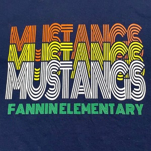 【GILDAN】プリント ロゴ MUSTANCS FANNIN ELEMENTARY Tシャツ 半袖 L ネイビー US古着