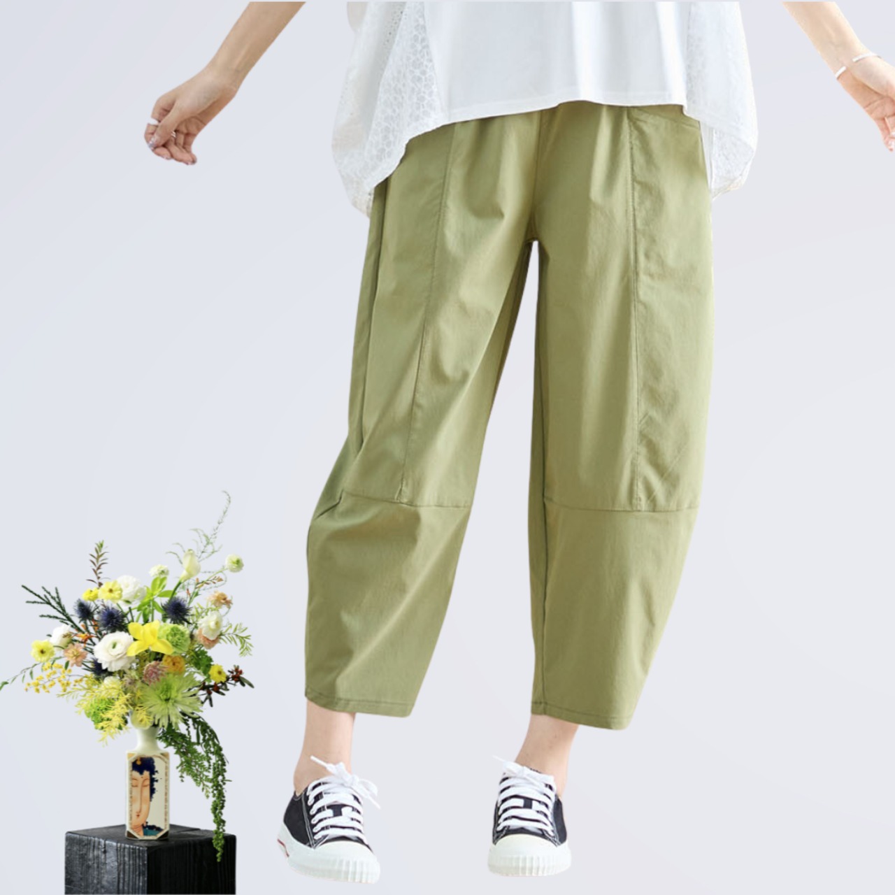 TRUBE タック入りバルーンシルエットパンツ【L~LL】カーキ