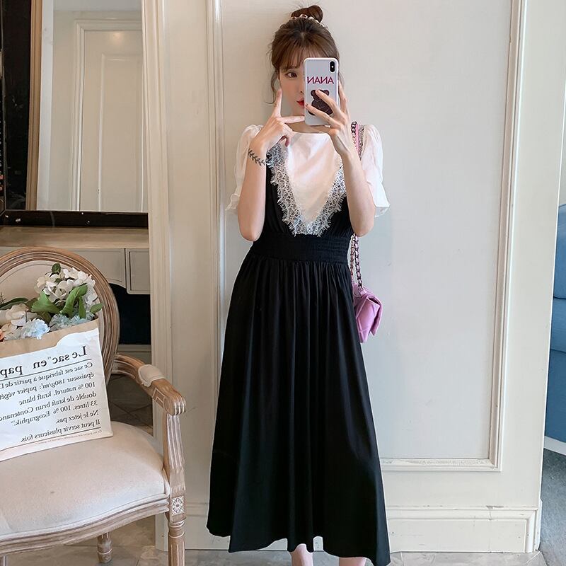 【新作】【送料無料】 マタニティウェア2020夏の新しい伸縮性ウエストミドル丈ベストスカート+ Tシャツ小さな新鮮なツーピース妊婦-アリババ エラスティック サマー 夏物 expec245718703054