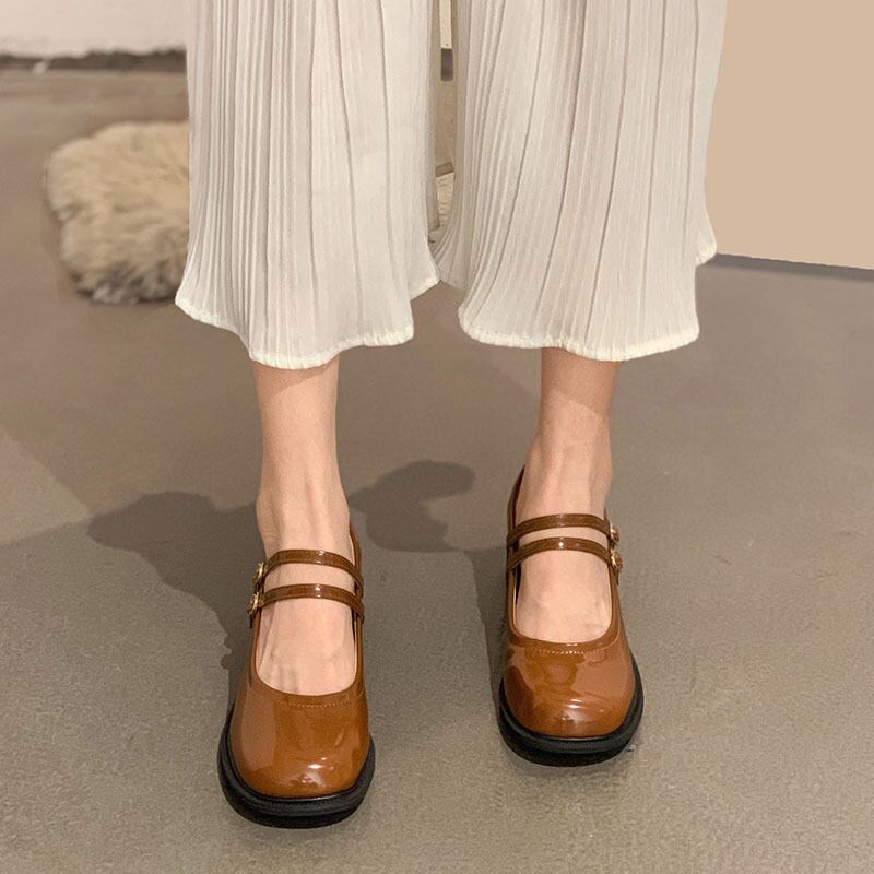 サマーレッドスタンダードバックルハイヒールレザー 靴 シューズ レトロ 夏物 フェイクシューズ56101387625