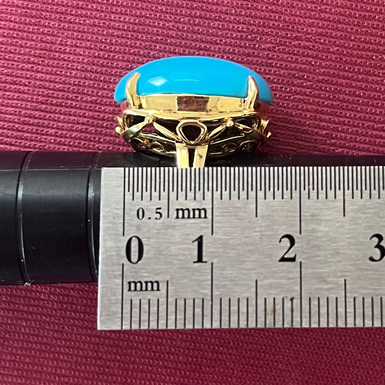 日本の作品】K18 昭和レトロ ターコイズ リング ～青空の下、明るい